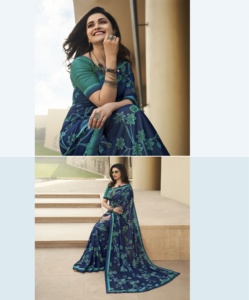 Sari indien en georgette pour femme, avec dentelle, pour usage quotidien, décontracté, traditionnel, pour festivals, mariages, fêtes, haute qualité, imprimé numériquement - Product Image 1