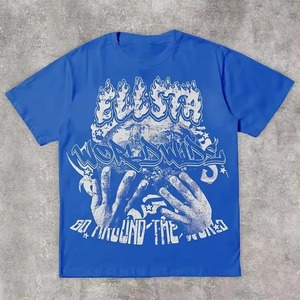 T-shirt 100% coton délavé à l'acide unisexe surdimensionné à manches courtes avec motif imprimé à col en O pour hommes - Product Image 4
