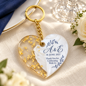 Llavero de Resina Epoxi con Corazón Personalizado, con Iniciales y Fecha en Lámina Dorada, Regalos de Boda, Compromiso, Aniversario, Regalos de Agradecimiento para Invitados - Product Image 5