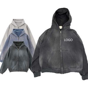 Sudadera con capucha desgastada con lavado ácido de doble capa Vintage personalizada, ropa de calle para hombre, forro polar en blanco, 100% algodón, invierno, con capucha, sol - Product Image 6