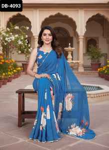 Most Beautiful <b>Women</b> Wear Heavy Georgette Fabric Saree with Lace Border Sari Wedding Wear Banarasi Silk Weaving Work Saree - Product Image 4