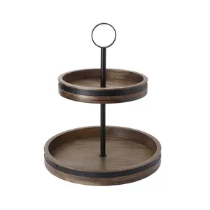 LuxeServe Stylish 2-<b>Tier</b> Aluminum <b>Cake</b> <b>Stand</b> Durable Wood and Metal Design with Iron Tool for Weddings Parties Home Decor - Product Image 1