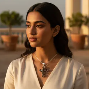 Colgante de Cruz de Cuarzo Ahumado de Plata 925, Hecho a Mano, con Acabado en Oro Rosa, Regalo para Mujer con Dijes de Topacio, Rubí y Turquesa, Principalmente Platino - Product Image 1