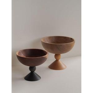 Ensemble de bols de service sur pied, accessoires de décoration intérieure, bols de centre de table en bois, finition naturelle, bol écologique, décoration - Product Image 1
