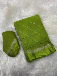 ผ้าไหมซาตินคุณภาพพรีเมียมหลากสี แบบเต็มตัว ทรงพลิ้ว งานปักเลื่อมด้ายปักลายสำหรับชาวอินเดีย - Product Image 4