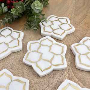High Quality Bestseller Marble <b>Ceramic</b> <b>Coaster</b> Set with Brass Inlay Elegant Modern Art Style Premium Mats & Pads - Product Image 4