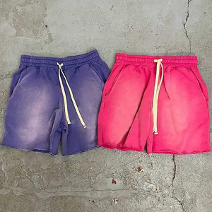 Pantalones Cortos Deportivos Unisex de Tela No Tejida, Estilo Vintage Lavado, Cintura con Cordón Ajustable, Ajuste Holgado, Algodón Suave, Transpirable, Secado Rápido, para Verano - Product Image 2