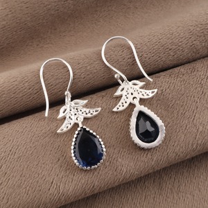Women’s 925 <b>Sterling</b> <b>Silver</b> Bohemian Drop <b>Earrings</b> Geometric Pattern London Blue Topaz Bezel Set Handmade <b>Dangle</b> <b>Earrings</b> - Product Image 5