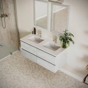 Tocador de baño de madera montado en la pared moderno con cajones de lavabo de cerámica integrados armarios espejo incluido forma rectangular - Product Image 3