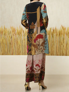 เสื้อผ้าอินเดียและปากีสถานหลากสีทรงตรงพร้อมกางเกงพาลาซโซสีเบจและดีไซน์เนอร์ชุดพิมพ์ลายดอกไม้ - Product Image 3