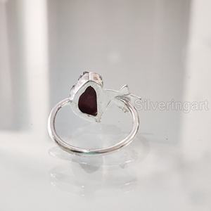 Bijoux en pierre brute Bague pour femme Grenat naturel Pierre précieuse brute Janvier Pierre de naissance Étoile Bague réglable Bague en argent sterling 925 - Product Image 5