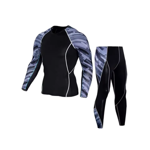 Conjunto de 2 Piezas de Ropa Deportiva para Hombre, Camiseta de Compresión para Gimnasio, Fitness, Yoga, Pantalones, Leggings Transpirables, Sin Costuras, Diseño Sólido, Capa Base - Product Image 3