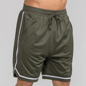 Pantalones Cortos Deportivos de Malla Verde Oliva para Hombre, Cintura con Cordón, Transpirables, Corte Regular, Ropa Deportiva de Verano, Color Sólido - Product Image 4