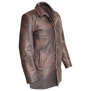Manteau en cuir véritable pour hommes pleine longueur Trench Style classique vêtements d'extérieur manteau en cuir Design en stock - Product Image 3