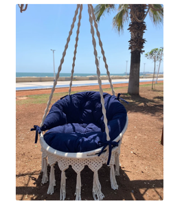 Berceau suspendu en macramé tressé rond tendance avec pompons, fait main, naturel, pour intérieur et extérieur, style lit cododo pour bébé - Product Image 1