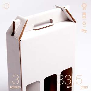 Estuche Blanco Automontable con Asa para 3 Botellas de Vino, Caja de Cartón para Regalos Sin Bordelesa/Borgoa - Product Image 4