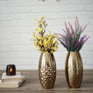 Vase en fer martelé demi-doré moderne pour décoration intérieure et extérieure pour salon et balcon - Product Image 4