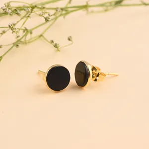 Natural Round Shape Black Onyx Stud Gemstone 925 Sterling Silver Stud <b>Earrings</b> Round Gemstone Stud Jewelry. - Product Image 1