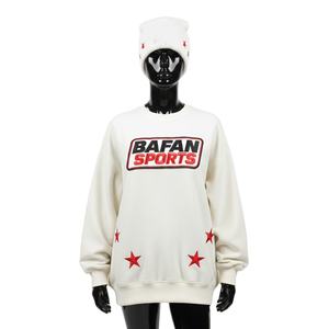 <b>women</b> oversized <b>sweatshirt</b> cotton fleece <b>white</b> with red embroidered stars custom embroidered logo <b>Women</b> breathable <b>Sweatshirt</b> - Product Image 1