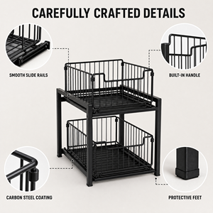 2 Tier Metal Pull Out <b>Cabinet</b> Organizer Rack Black Wire Storage Shelf for Kitchen Bathroom - Product Image 5
