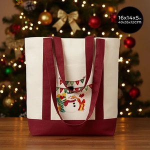 Bolsa de Lona para Mujer con Asas Color Borgoña, 16 x 14 x 5 Pulgadas (40 x 35 x 12 cm), 18 Diseños Festivos - Product Image 1