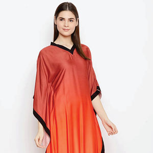 Robes pour femmes coupe ajustée en viscose rayonne col en V manches courtes longues marron Ombrey vêtements de détente caftan - Product Image 6