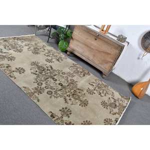 Vintage Turkish <b>Rug</b> Classic Beige Green 4.4 X 8.3ft Large Area Patchwork Wool with Latex Backing for Hallway or <b>Bedroom</b> - Product Image 4