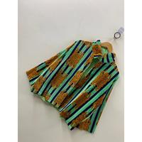 Veste Safari Femme Col Mandarin Manches Classiques Imprimé Animalier Rayé Vert Marine Ambre Coton Léger Coupe Boxy