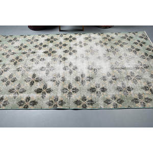 Alfombra de lana clásica turca Vintage hecha a mano rectangular tejido plano Verde Negro Patchwork 4,4 'X 8,2' para respaldo de látex para sala de estar - Product Image 3