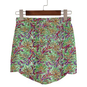 Hand Block Printing Flower Floral Women 100% Cotton Wrap <b>Shorts</b> Custom Logo Printed Elastic Waistband Women Wrap <b>Shorts</b> - Product Image 6