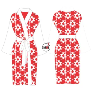 Mulheres Sleep Wear Suit Vestidos De Seda Feita Impresso Confortável Vermelho Preto Branco Alta Qualidade Custom Robe Estilo Mulheres Vestidos De Dormir