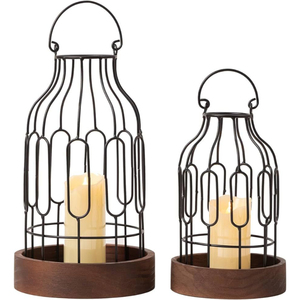 Farol de Vela Decorativo para el Hogar, de Metal y Madera, Acabado Marrón, para Decoración de Mesa de Bodas y Navidad, Farol Colgante - Product Image 1