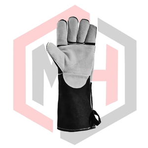Gants de soudage résistants à la chaleur en cuir de vachette noir gris paume ergonomique ajustement antistatique épaisseur 7 oz longueur 16 pouces - Product Image 6