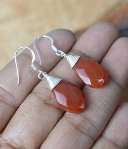 Red Carnelian 925 Sterling Silver Gold Plated Cute Drop Earrings Handmade Women's Fashion Dangle Jewelry <b>Anniversary</b> Gift - Product Image 5