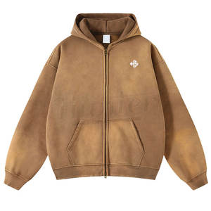 Sudadera con capucha lavada con protección solar Premium de algodón orgánico personalizada Sudadera con capucha en blanco para hombre con lavado ácido - Product Image 2