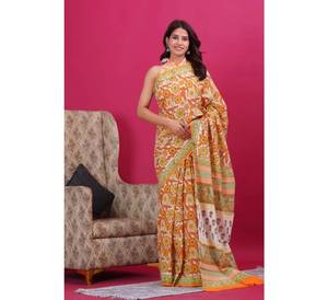 Été léger longueur au sol Malmal Design dessiné à la main Tissu en coton doux Vêtements de fête pour femmes Sari Bollywood Style Saree - Product Image 1