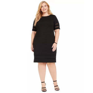 Vestido Tubo Negro para Mujer Jessica Howard, Talla Grande, con Detalle de Ilusión, Tejido de Punto Acanalado, Talla 20W - Product Image 1