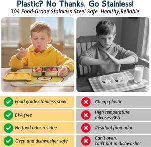 Boîtes à goûter en acier inoxydable à 2 compartiments avec couvercles en silicone, boîte à lunch bento réutilisable en acier inoxydable pour l'école, le bureau - Product Image 6