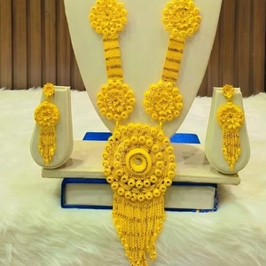 ต่างหูสร้อยคอทองแดง18K แนววินเทจประดับด้วยเพทายลายดอกไม้ชุดเครื่องประดับหรูหราชุบทอง24K เครื่องประดับแฟชั่นจาก France USA - Product Image 1