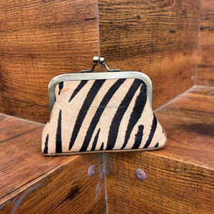 Monedero de piel auténtica con estampado de animales personalizado para mujer, Monedero de piel de vaca, monedero con hebilla, cierre de beso, novedad de 2024 - Product Image 3