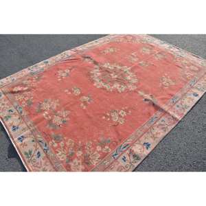 Vintage <b>Turkish</b> <b>Rug</b> Eco Friendly Traditional Beige 6.3 X 9 ft Wool Patchwork Design Dining Room Rectangle Model Latex Backing - Product Image 2