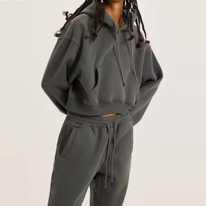 Ensemble de sweat à capuche de sport d'automne pour femmes avec logo personnalisé respirant chaud épais hiver polaire survêtements en éponge française logo sexy pour adultes - Product Image 3