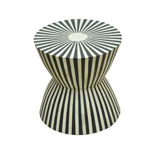 High Quality Handmade Floral Bone Inlay Bedside Black and White Strip Stool Coffee Table Made of Wood for Decoration From India. - Product Image 2