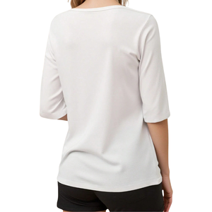 Camiseta blanca de manga tres cuartos para mujer, camiseta informal con cuello redondo, elástica y lisa, Top básico ajustado, ropa de moda de verano para todos los días - Product Image 2