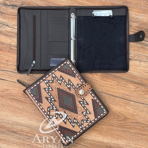 New 2025 Premium Custom Durable Hand Tooled Leather <b>3</b> <b>Ring</b> <b>Binder</b> Travel Planner Cover A4 <b>Binder</b> Portfolio with Zipper Pockets - Product Image 1