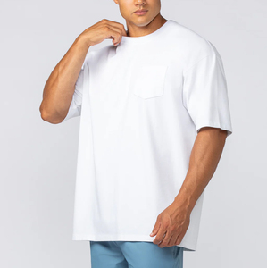 Camisetas de diseño personalizado, camiseta para hombre, camiseta lisa, ropa de calle, Camiseta de algodón pesado con cuello redondo y costilla de gran tamaño para hombre con bolsillo - Product Image 4