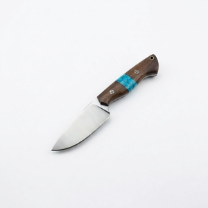 Couteau à lame fixe EDC fait main sur mesure, manche en bois de rose, incrustation turquoise, pointe tombante, couteau utilitaire pour le camping en extérieur, commande en gros OEM - Product Image 1