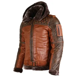 <b>Leather</b> <b>Jacket</b> <b>Men's</b> Fur Genuine Bomber <b>Sheepskin</b> Black & Grey Fur <b>Men</b> <b>Jacket</b> <b>Men</b> Fashion <b>Leather</b> <b>Jacket</b> - Product Image 3