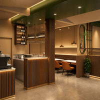 Mueble Bar con Exhibidor de Vinos, Mostrador Acanalado y Luz Ambiental LED, Conjunto de Muebles para Restaurante, Cafetería, Bar de Vinos y Bistro de Alta Gama