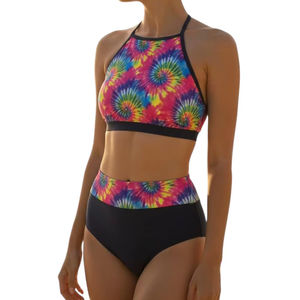 Ensemble 2 pièces rétro pour femme, imprimé cachemire, orné de perles, haut dos nu taille haute, maillot de bain respirant à séchage rapide, idéal pour les fêtes estivales à la piscine - Product Image 1
